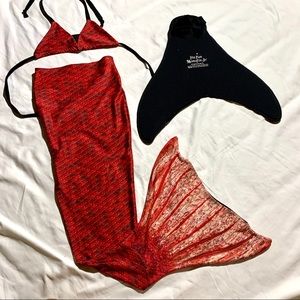 Mermaid red fin fun tail monofin & bikini top